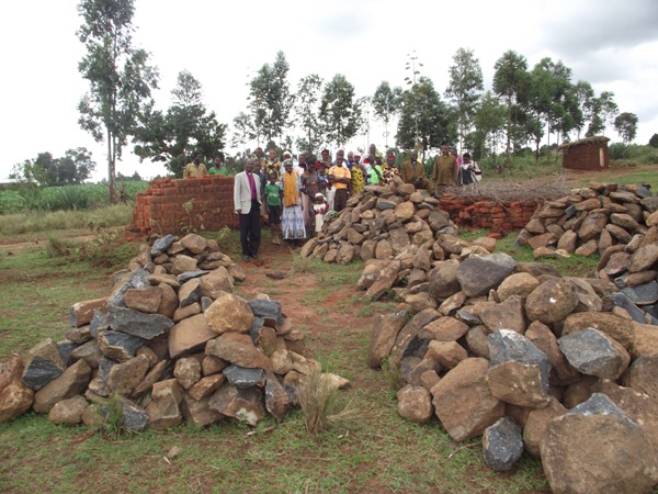 Building material collected by the congregation for building a church at Mangucha Parish