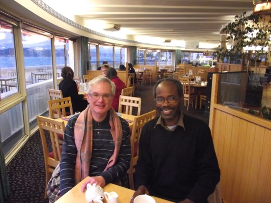 Bishop Mwita with Simon Smelt, the husband of Jane Smelt the Executive Assistant to Canon Robert Kereopa of Anglican Missions Board, NZ