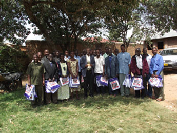 Bishop Mwita with clergy and catechists who received the mosquito nets